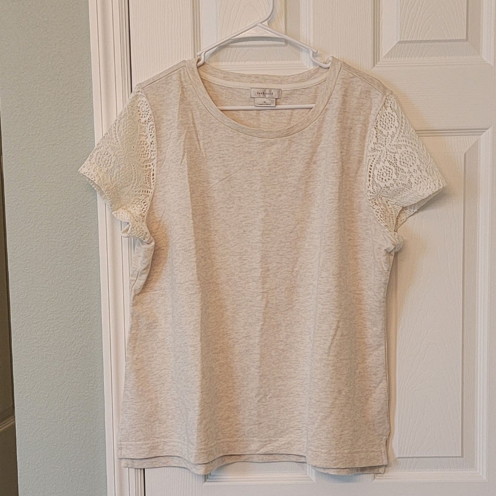 Van Heusen Women's Top with Crochet Sleeve Beige/Cream Size XL